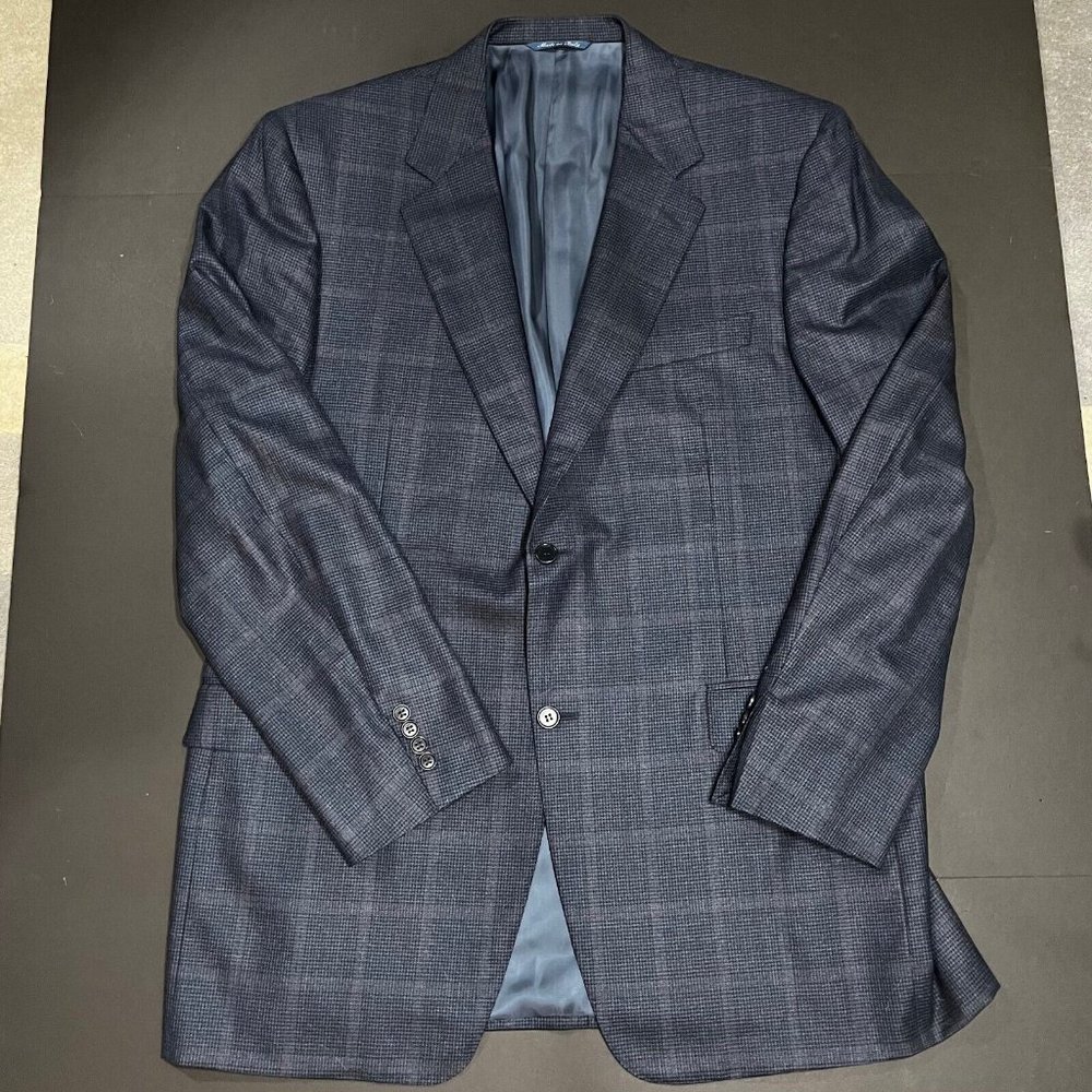 Canali Men's Sport Coat 2 Button Blazer 13220/00 Blue Houndstooth Wool 56L ITALY